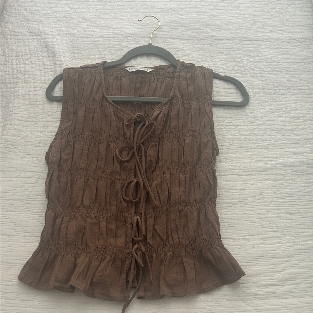 Stradivarius Brown Sleeveless Blouse with Front Ties